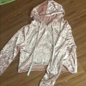 Light pink velvet cropped hoodie